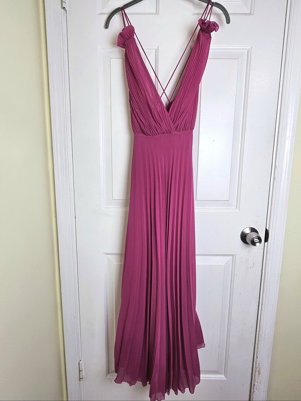 Zara Fuscia Ruffle Pleated Open Back Maxi Dress